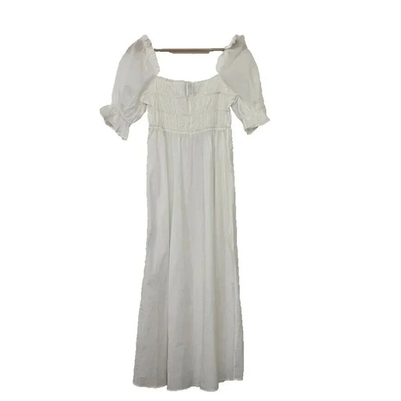 Playa Lucila White Smocked Short Sleeve Midi Dress Size Small - Picture 2 of 6